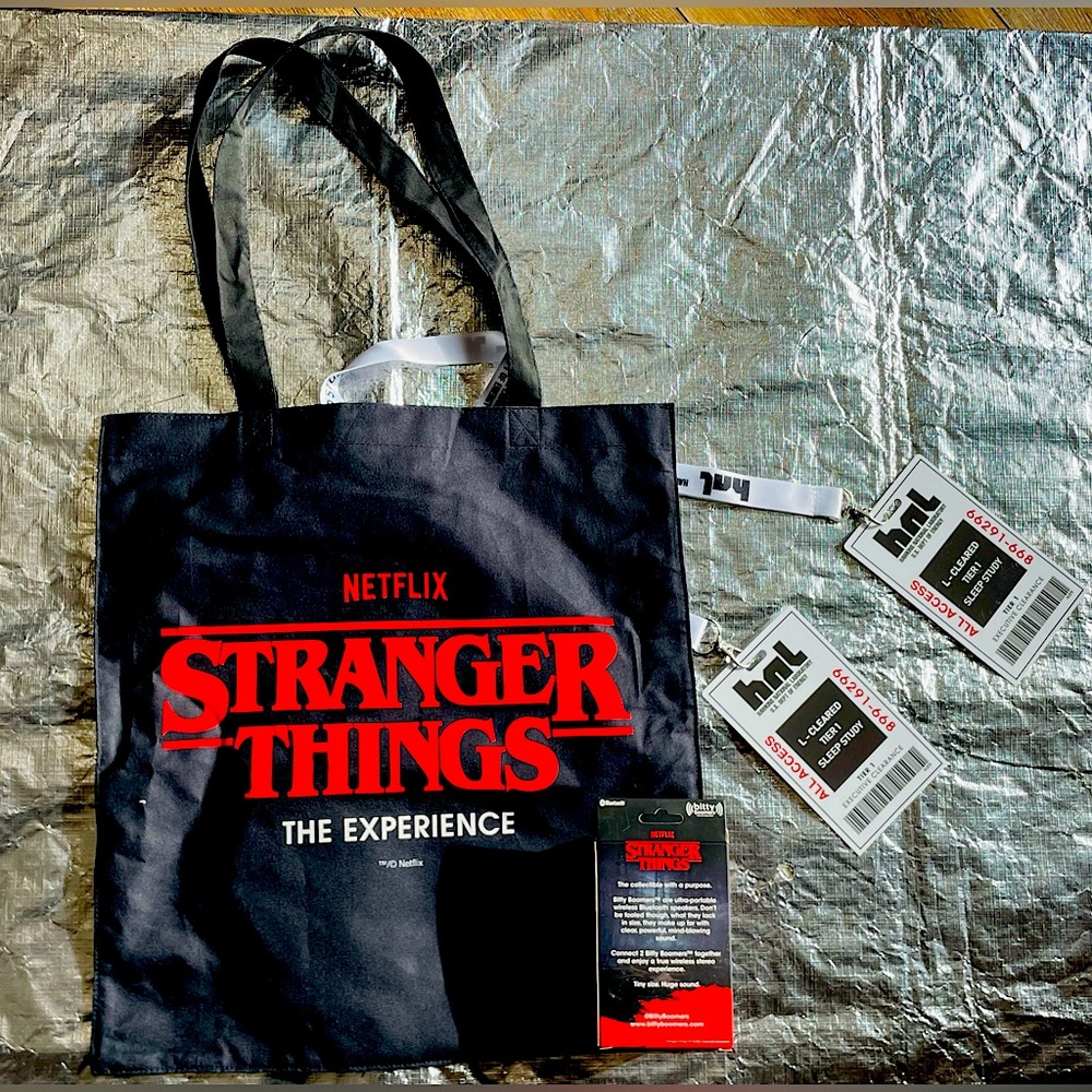 Stranger Things the Experience, VIP gift! bitty boom speaker, tote and lanyards